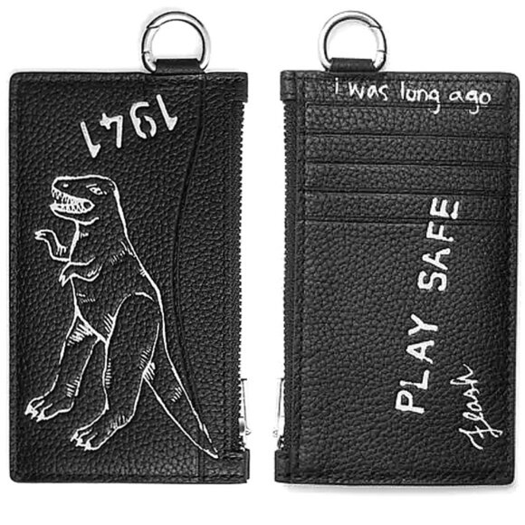 NWT COACH REXY SKETCH PRINT BLACK LEATHER ZIP CARD CASE CA002 - Picture 1 of 5